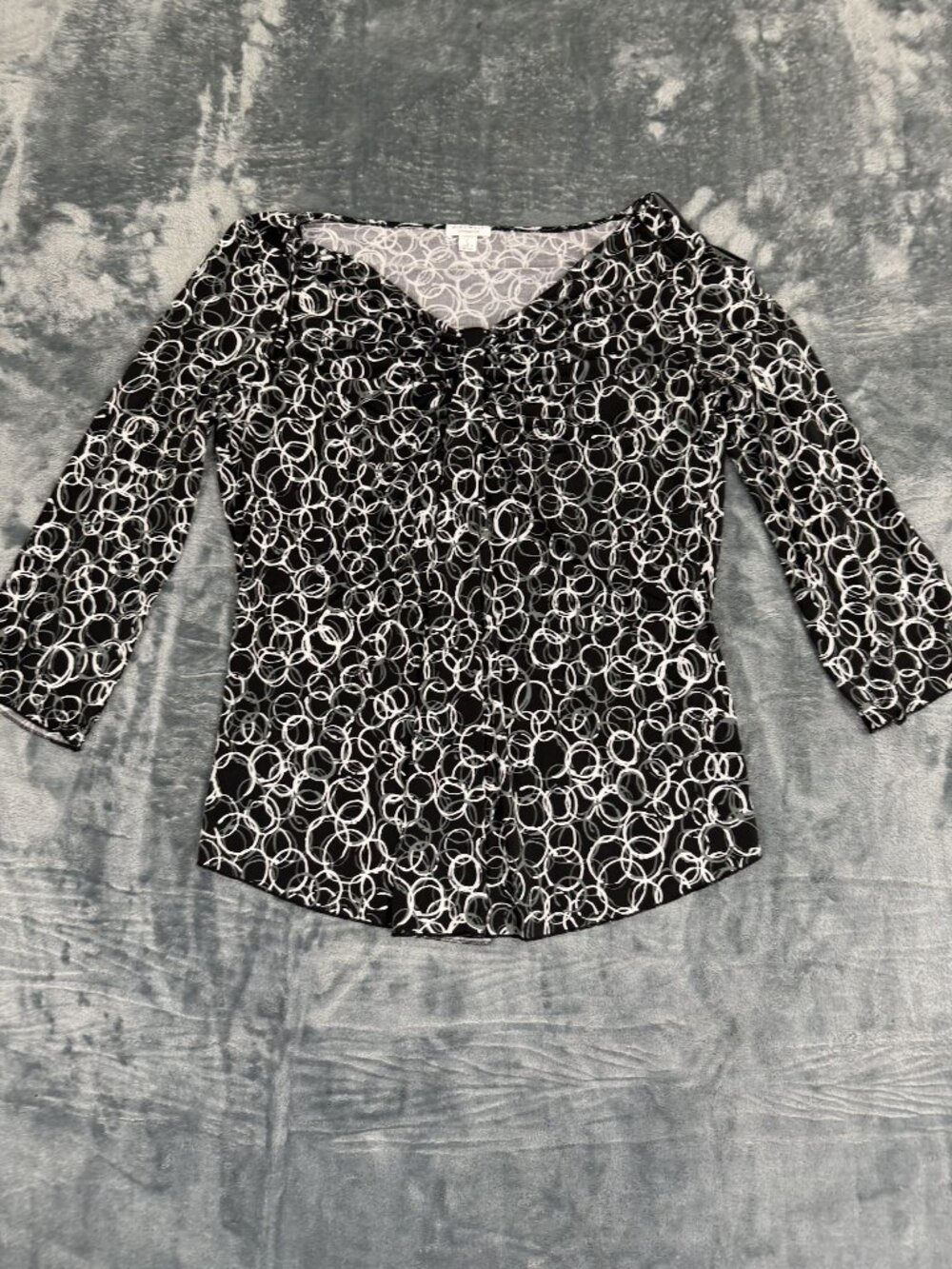 Nine West Black & White Circle Print 3/4 Sleeve Top Womens L